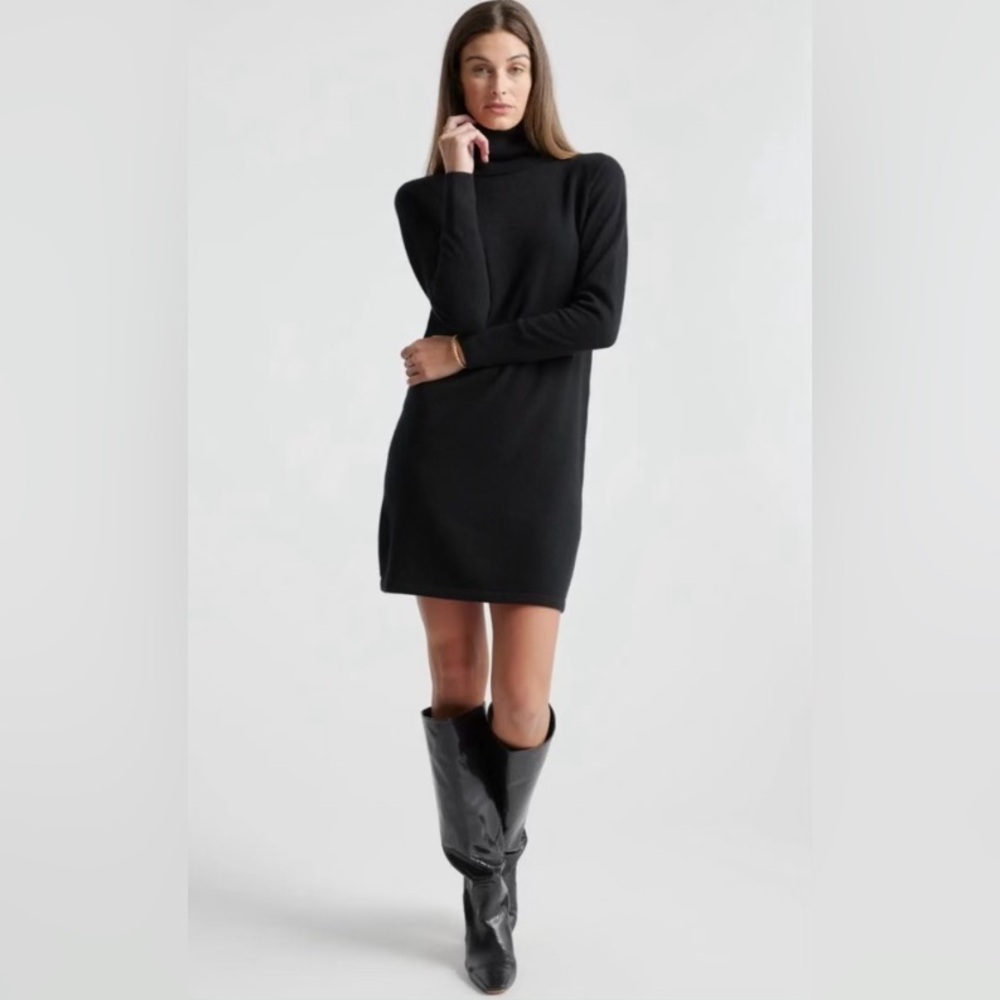 Quince Sweater Dress Women’s Medium 100% Cashmere Black Long Sleeve Mini